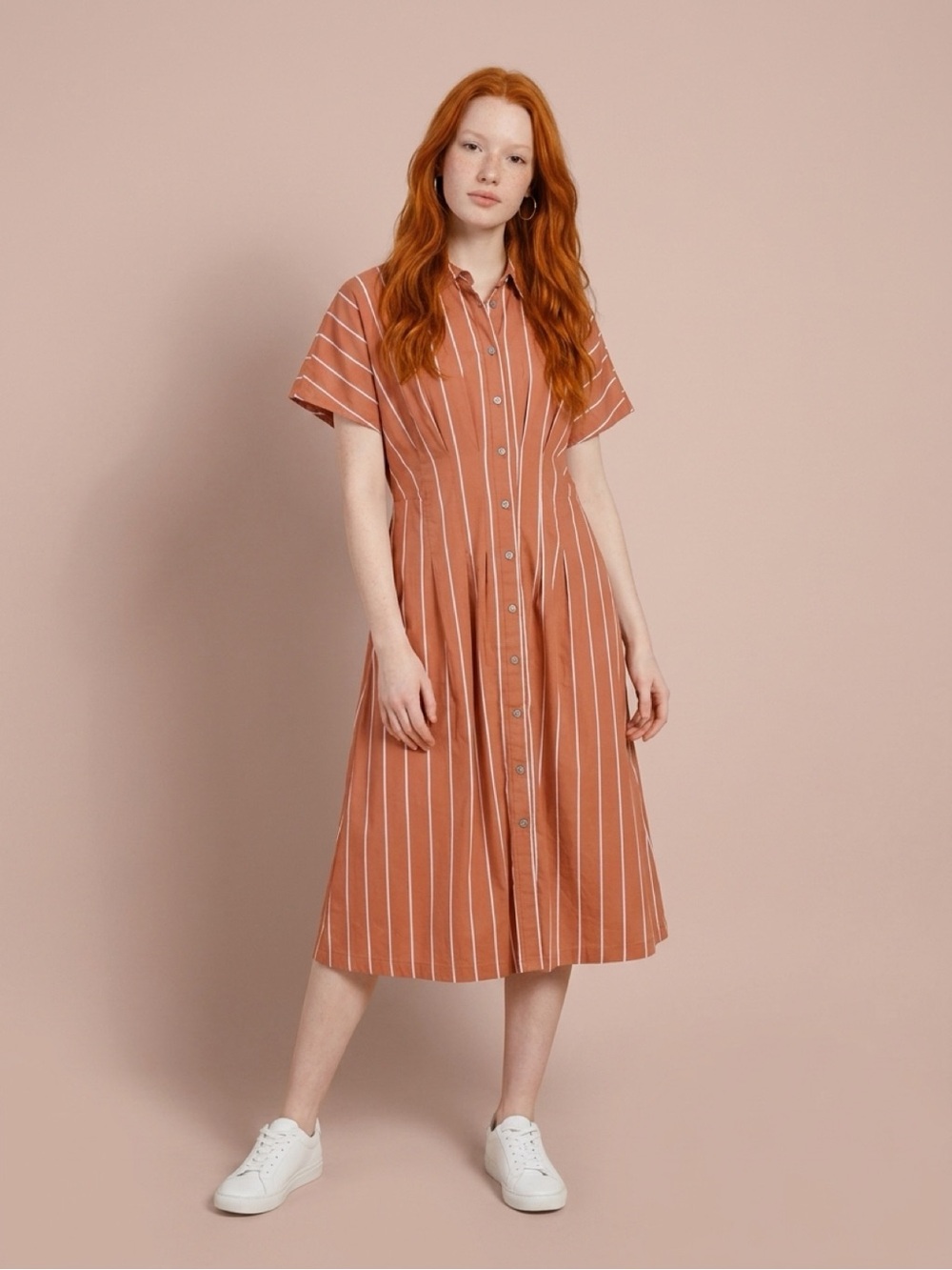 Terra & Sky Rust Striped Button-Front Shirt Dress - Women 14W NWT.